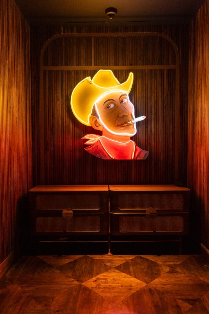An eye-catching moment in Stillwell's, the signature steakhouse restaurant in Hotel Swexan. (photo by Kathy Tran)