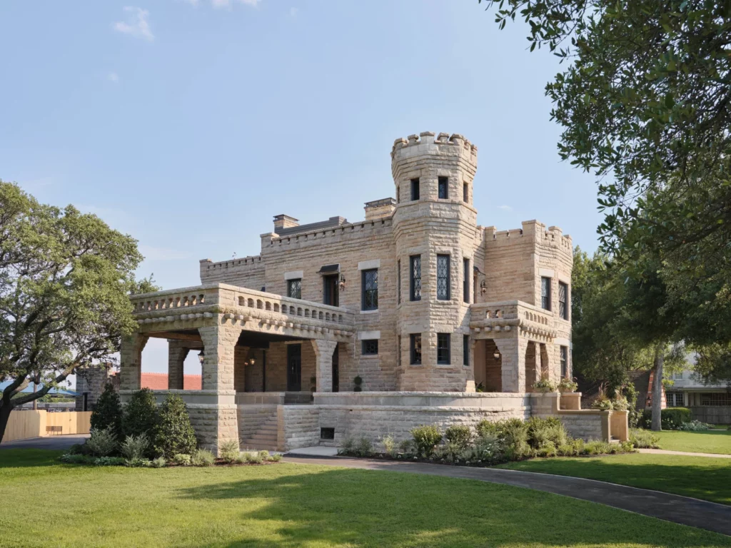 The stone façade of the gothic Waco Castle where Chip and Joanna Gaines have done a major transformation. (Photo by Lisa Petrol)