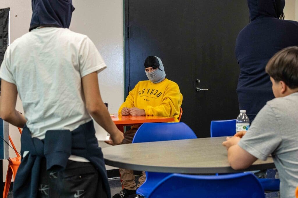 Behind the scenes of "Border Life" during the spring 2023 filmmaking residency with the Juvenile Probation Department (Photo by Jonathan Myers)