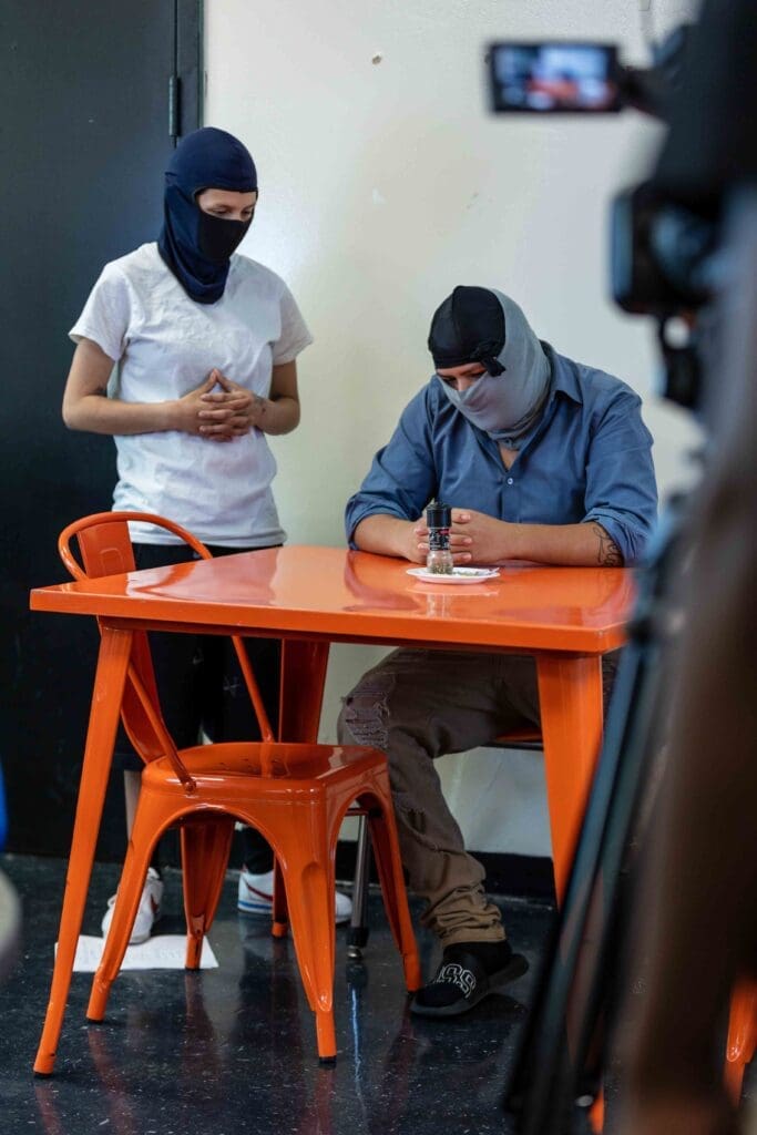 Behind the scenes of "Border Life" during the spring 2023 filmmaking residency with the Juvenile Probation Department (Photo by Jonathan Myers)