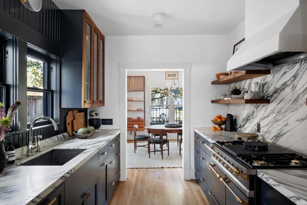 The kitchen at 1635 Hawthorne in Houston's Montrose neighborhood is a masterpiece of design. (Photo by Josh Gremillion for Martha Turner Sotheby's International Realty )