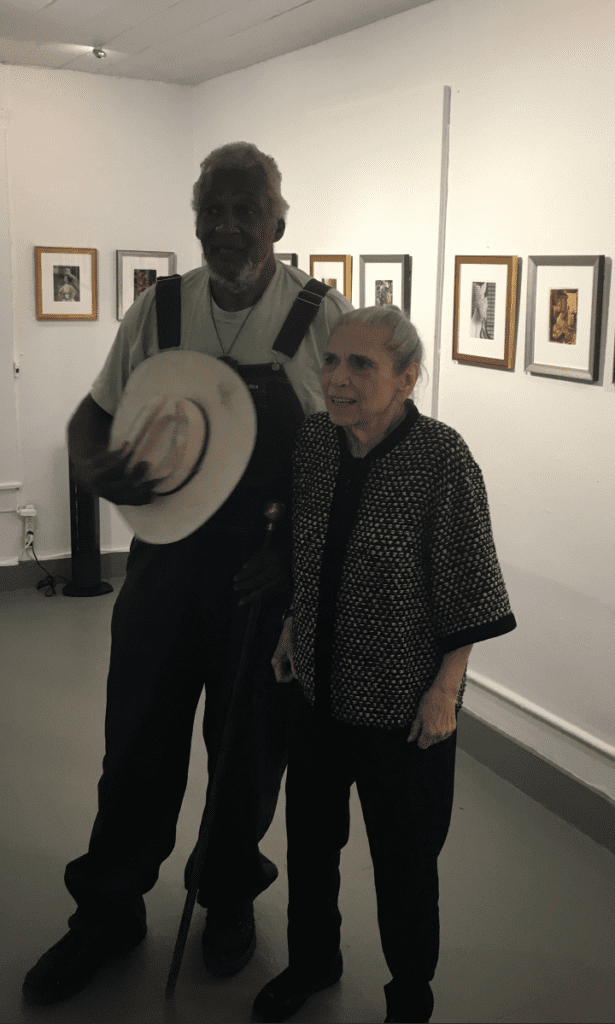 Jesse Lott, pictured with the late Ann Harithas at her 2014 show, "Memory," at D.M. Allison Gallery, Houston. Harithas, owner of Galerie Ann and director of Robinson Gallery, championed Lott and his art. Harithas, along with her husband, the late Jim Harithas, founded the Station Museum of Contemporary Art. (Courtesy Angelbert Metoyer)