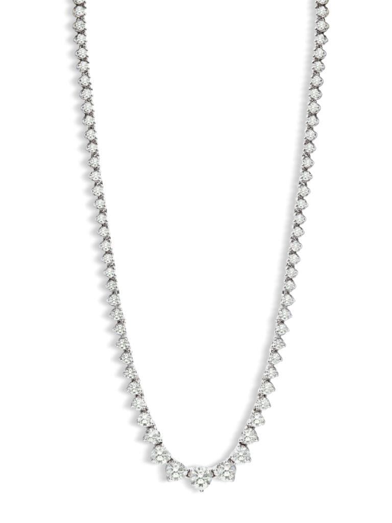 Dripping in over 5 carats of white diamonds, this 23+ Graduated Diamond White Gold Tennis Necklace from Ylang 23's private brand is not to miss.