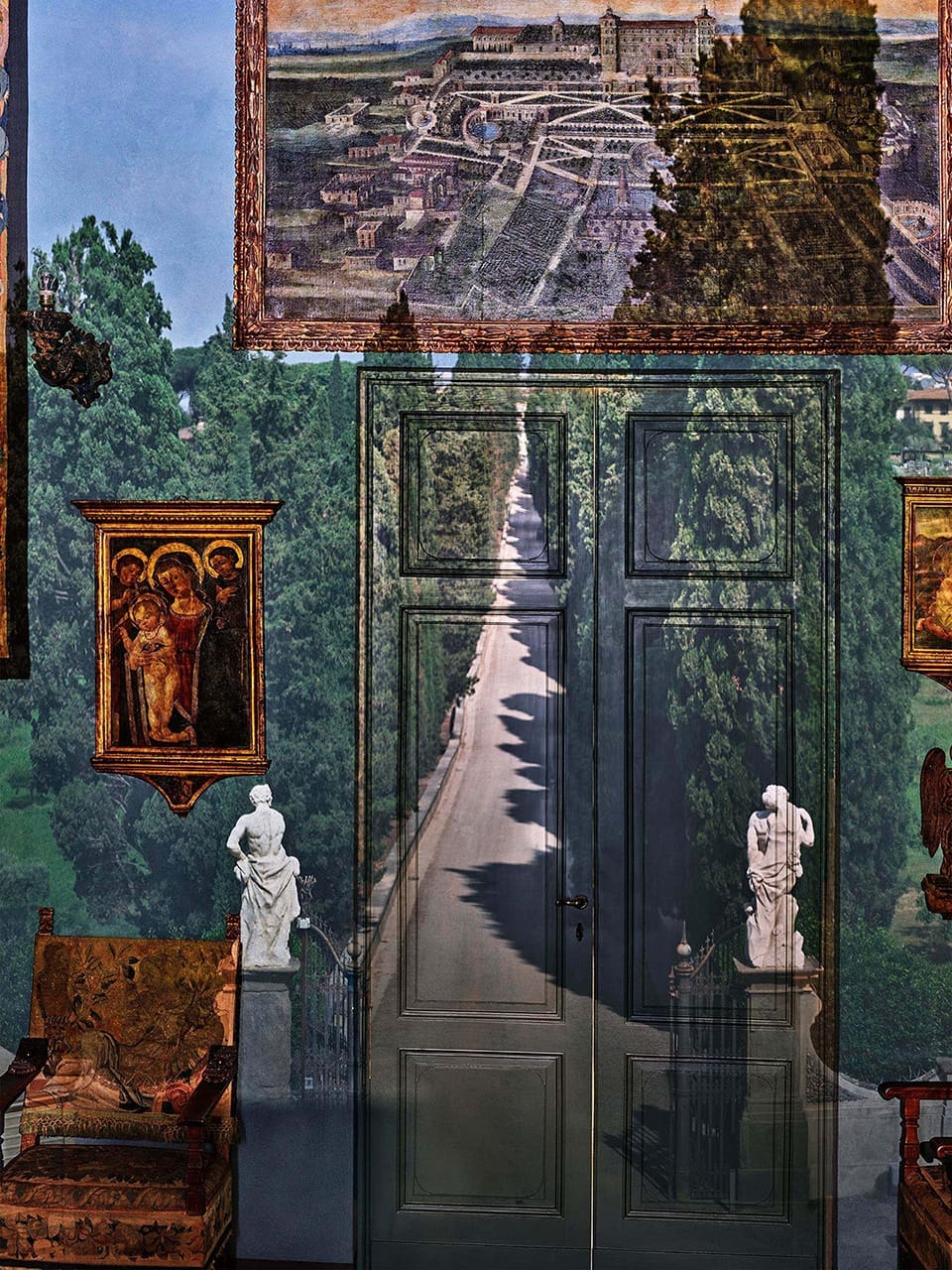Abelardo Morell's camera obscura work<em> View of Villa Entrance in Blue Gallery, Villa la Pietra, Florence, Italy</em>, 2017. (Courtesy Foto Relevance)