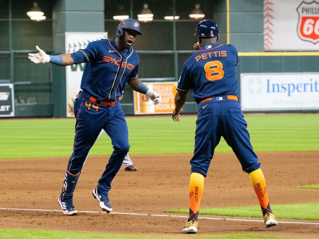 Houston Astros star Yordan Alvarez isn't afraid to celebrate or show his emotions. (Photo by F. Carter Smith)
