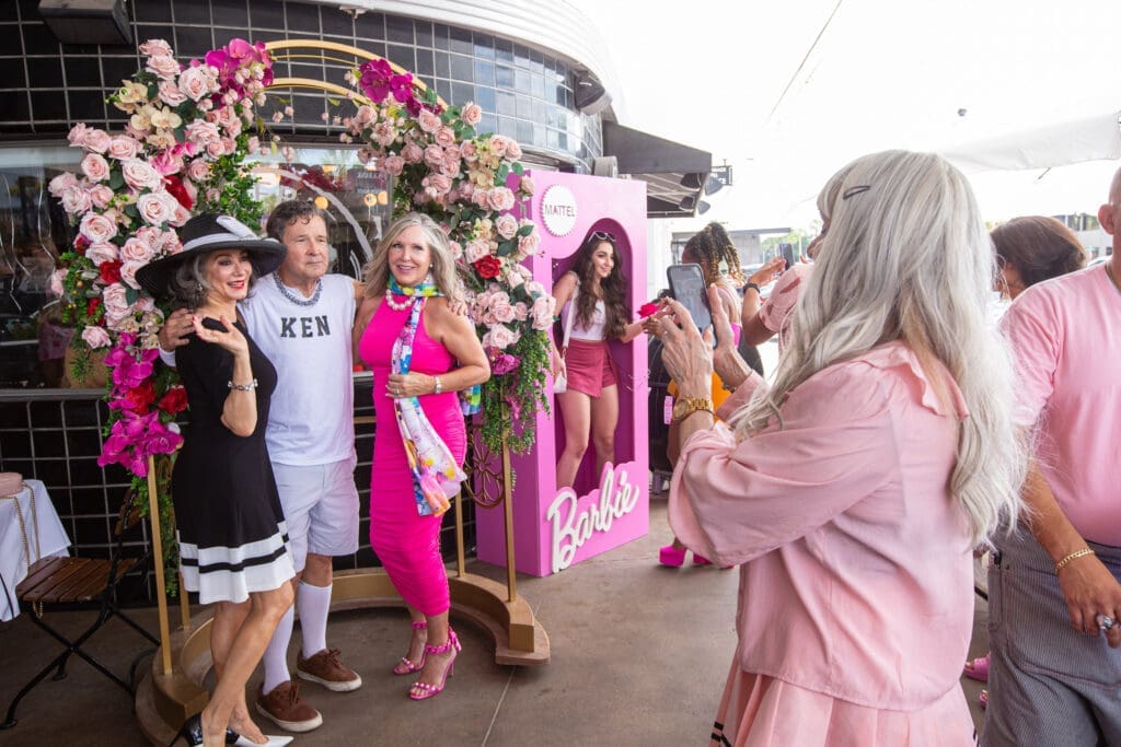It was a party indoors and out when Barbie and Ken wannabees took over Brasserie 19 for Le Barbie Brunch. (Photo by Andrew Hemingway)