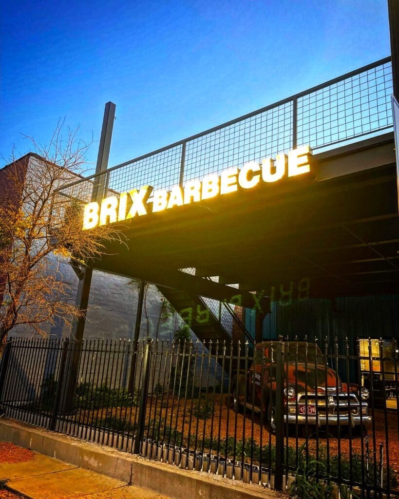 Brix Barbecue with its upper deck and shady picnic tables underneath is open in Fort Worth.
