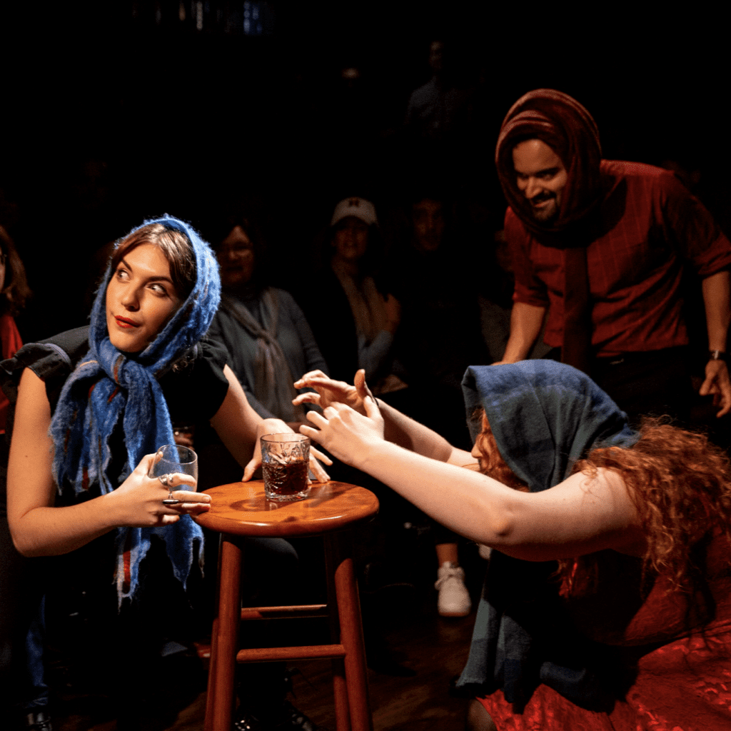 The Three Witches prepare the cauldron ... which looks an awful lot like some mysterious cocktail. (Photo by © Drunk Shakespeare)