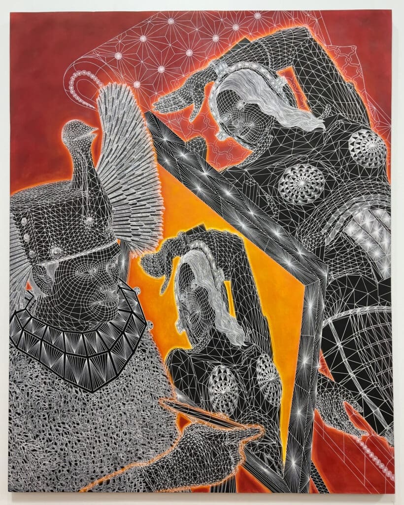 Federico Solmi's "The Painter and the Reclining Nude Model (Elon Musk and Kim Kardashian)," 2022, at Luis De Jesus Los Angeles (Courtesy Luis De Jesus Los Angeles)