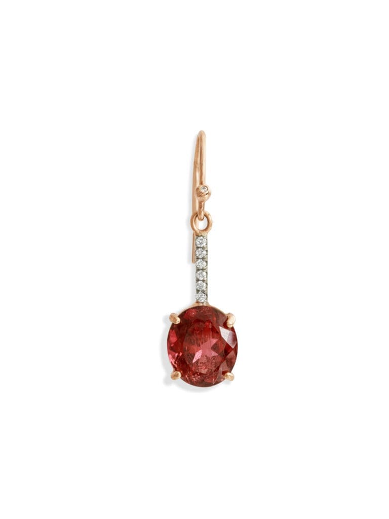 This one-of-a-kind single earring from Irene Neuwirth features large oval pink tourmaline on a  stunning diamond drop.