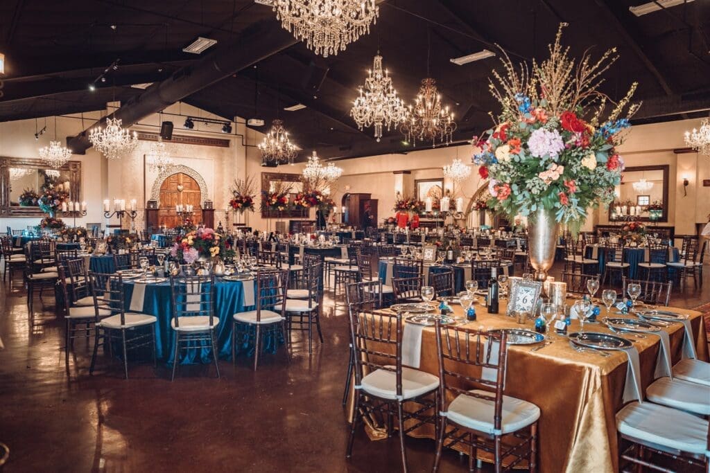 Inside the hacienda at Madera Estates, there are two private alcove areas . One is perfect for dessert service. The room comfortably seats 300.