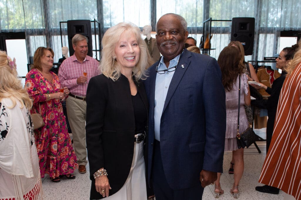 Houston Livestock Show and Rodeo board chair Pat Mann Phillips, Warner Ervin, member of the prestigious rodeo executive committee. (Photo by Jacob Power)