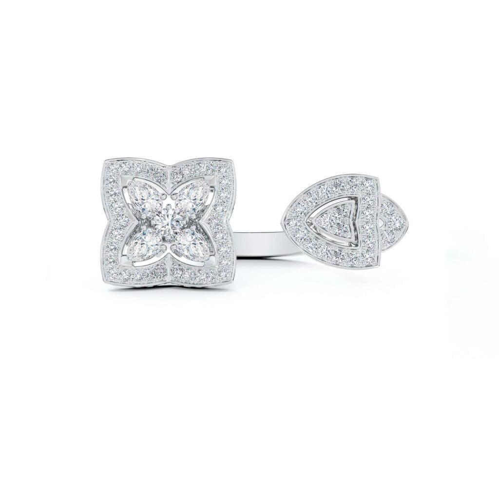 De Beers reflects this symbolism in contemporary designs adorned with natural diamonds, a time-honored symbol of eternity.