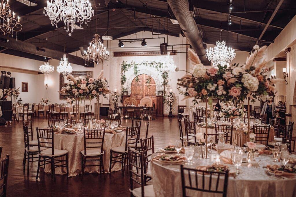 The doors behind the "sweetheart" table at Madera Estates were a Round Top find from a Chicago-area theatre.
