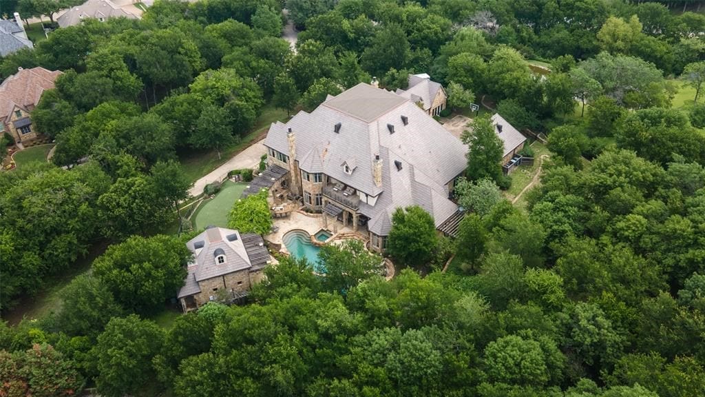 6901 Sanctuary Lane - aerial view of the 2.2 acre estate in Mira Vista.