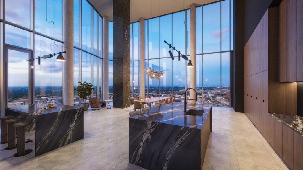 Renderings of Penthouse 3501 in Residences at The Allen as imagined by DC Partners founder and CEO Roberto Contreras and Chelsea Arrellano, DC Partners director of interiors.