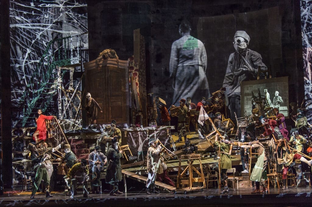 The 2017 premiere of artist William Kentridge's production of Alban Berg's "Wozzeck" (1925), staged at the Salzburger Festspiele, Salzburg. (Photo by Ruth Walz. Courtesy Kentridge Studio)