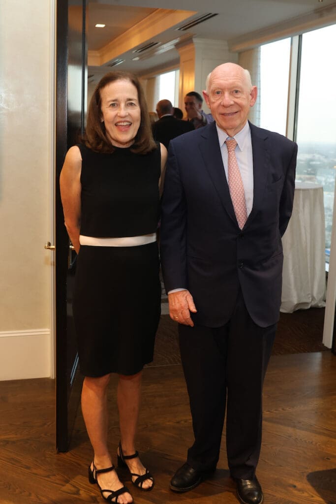 Andrea & Bill White at the Lynn & Oscar Wyatt birthday/wedding anniversary celebration at the Houston Petroleum Club. (Photo by Priscilla  Dickson)