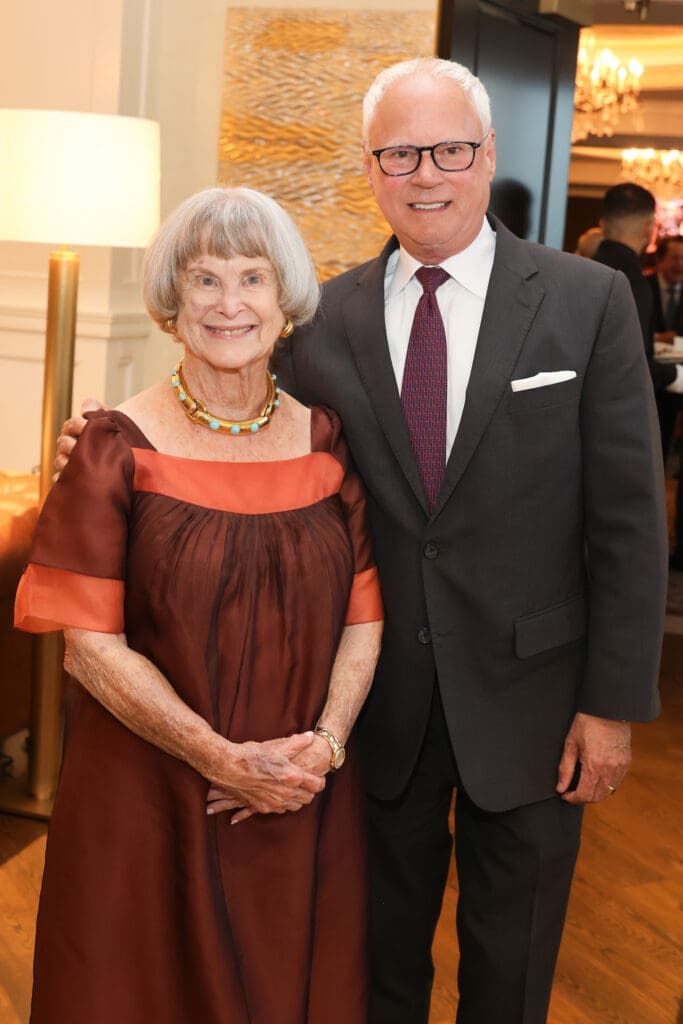 Nancy Allen, Tripp Carter at the Lynn & Oscar Wyatt birthday/wedding anniversary celebration at the Houston Petroleum Club. (Photo by Priscilla  Dickson)