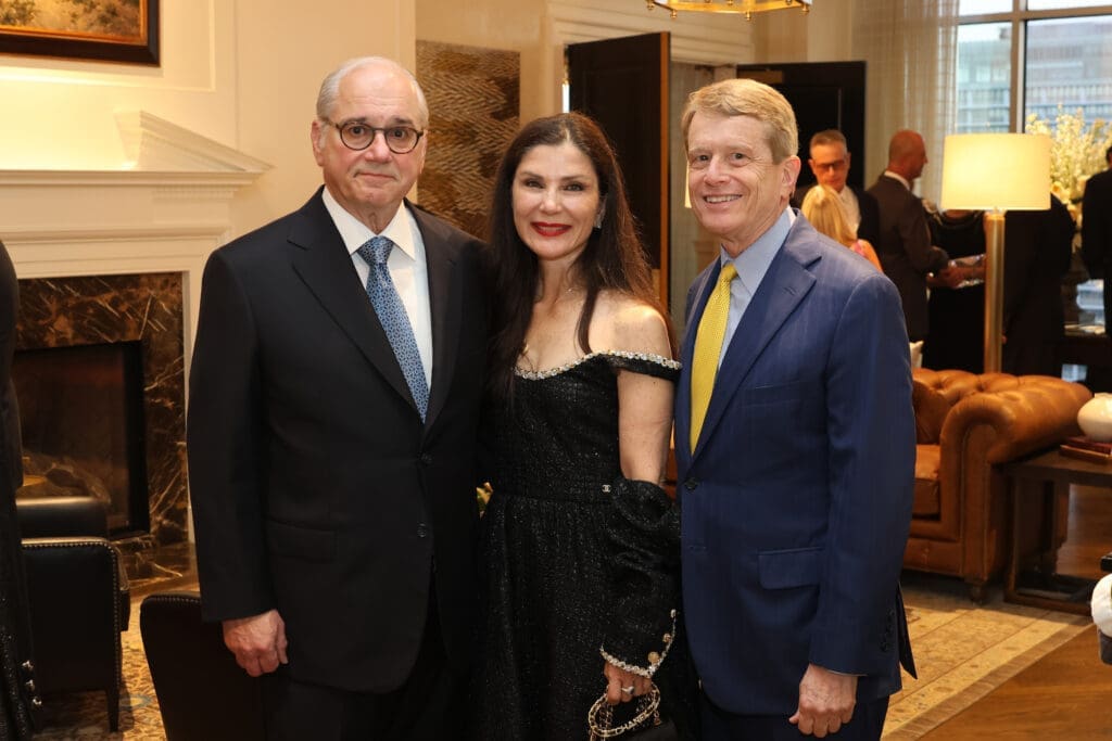 Tony & Cynthia Petrello, Dean Gladden at the Lynn & Oscar Wyatt birthday/wedding anniversary celebration at the Houston Petroleum Club. (Photo by Priscilla  Dickson)
