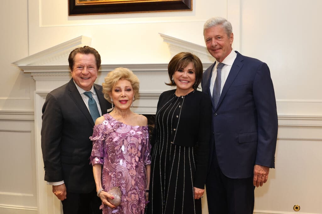 Bill Stubbs, Margaret Alkek Williams, Hallie Vanderhider, Bobby Dees at the Lynn & Oscar Wyatt birthday/wedding anniversary celebration at the Houston Petroleum Club. (Photo by Priscilla  Dickson)