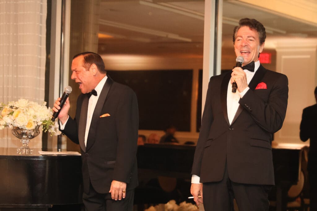 'Rat Pack' entertainers at the Lynn & Oscar Wyatt birthday/wedding anniversary celebration at the Houston Petroleum Club. (Photo by Priscilla  Dickson)