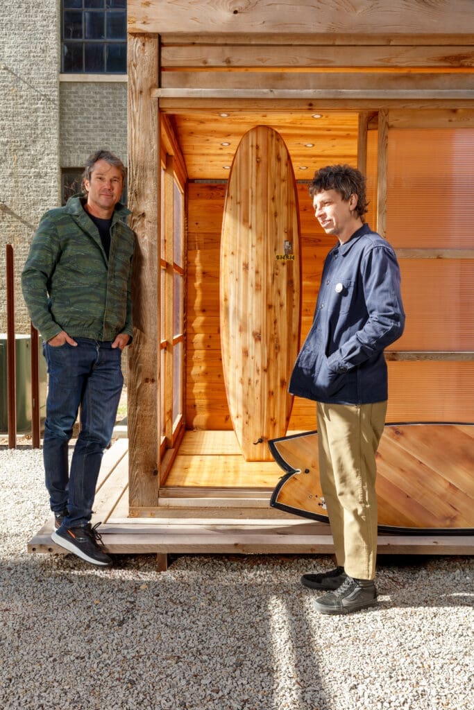 PICNIC SURF SHAPES founders Alden Pinnell and Gregory Ruppe hang out in the PICNIC space in Dallas (Photo by Kevin Todora)