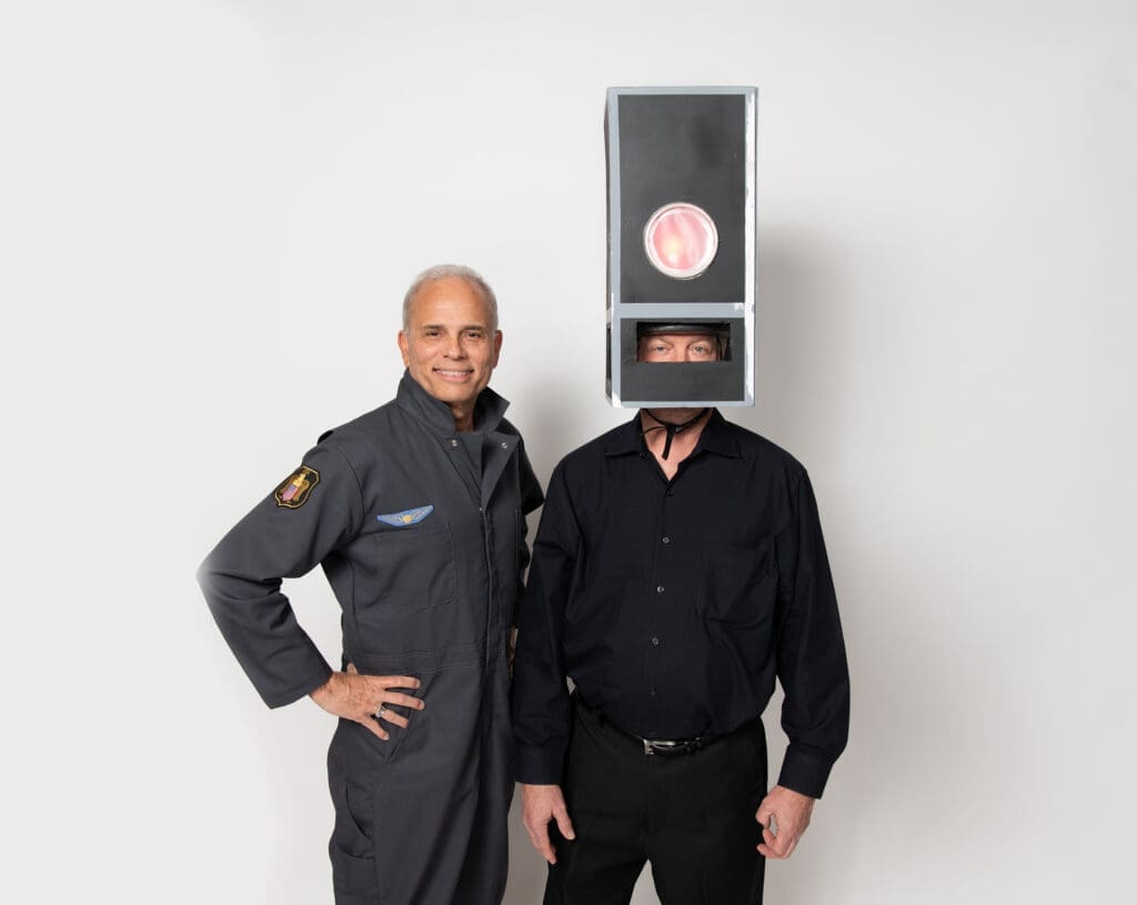 Rob Musemeche, Kevin Shaw in Night Court's production of “The Law Files: The Truth is Out There" (Photo by John Wilson)