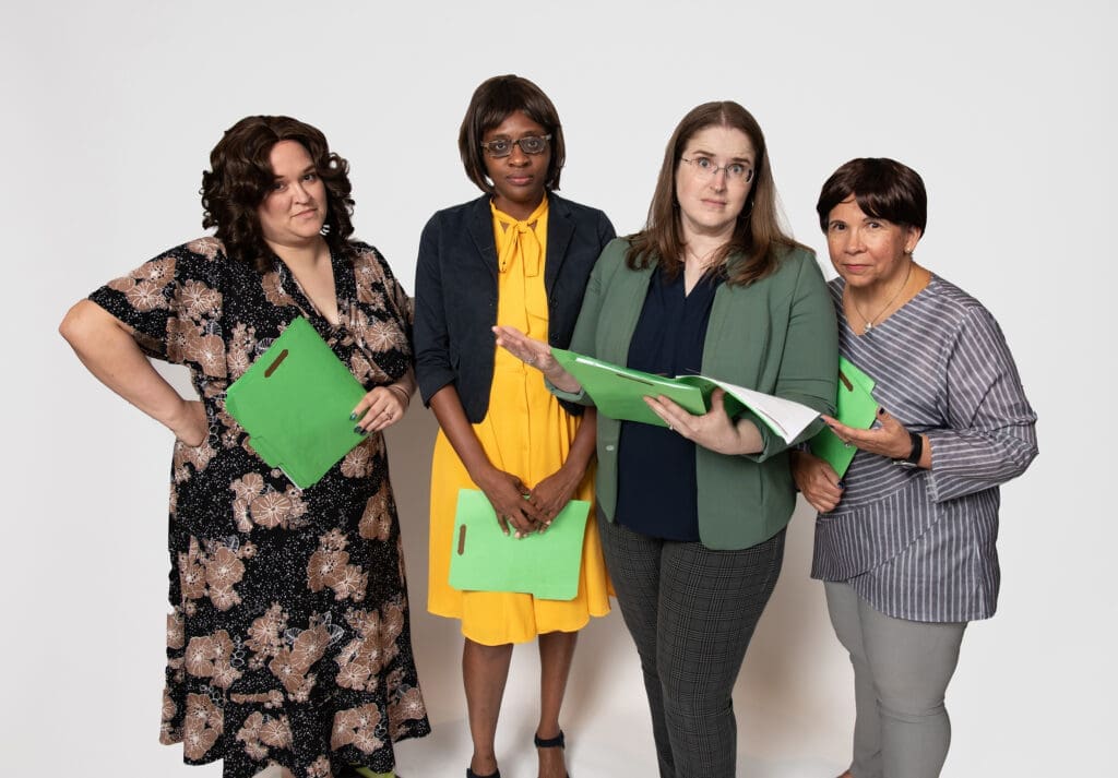 Chelsea Lowance, Jody-Ann Greenwood, Blair Parker, Liza Greene in Night Court's production of “The Law Files: The Truth is Out There" (Photo by John Wilson)
