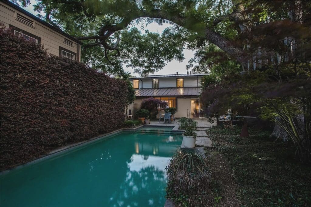 A lush backyard pool in Highland Park.