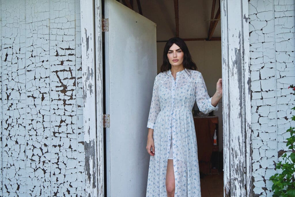 The Mila Dress in bluebonnet floral, $285