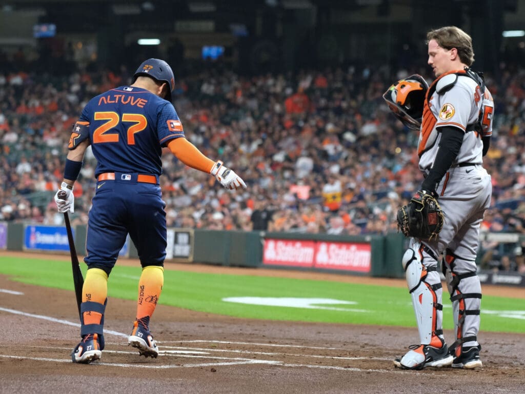 Jose Altuve and Adley Rutschman may meet again in the playoffs.  (Photo by F. Carter Smith)