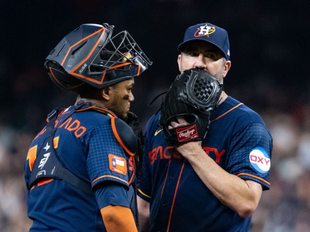 Martin Maldonado and Justin Verlander are still doing dominant work together. (Photo by F. Carter Smith)