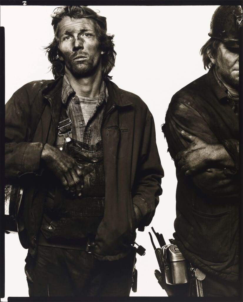 Richard Avedon’s Gary Polson, Alvin Rowley, coal miners, Somerset, Colorado, 12/18/79. (AMON CARTER MUSEUM OF AMERICAN ART, FORT WORTH; © THE RICHARD AVEDON FOUNDATION) 
