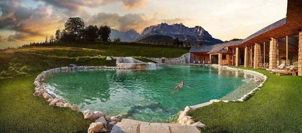 The water complex at Stanglwirt boasts dozens of saunas, pools, steam rooms and grottos for cleansing and detoxification. 