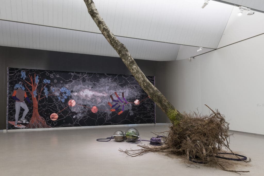 Otobong Nkanga's "Double Plot," 2018, and "Alignment," 2022. This installation appeared at the Kröller-Müller Museum in Otterlo, Netherlands. (Photo by Marjon Gemmeke. Courtesy Nasher Sculpture Center)