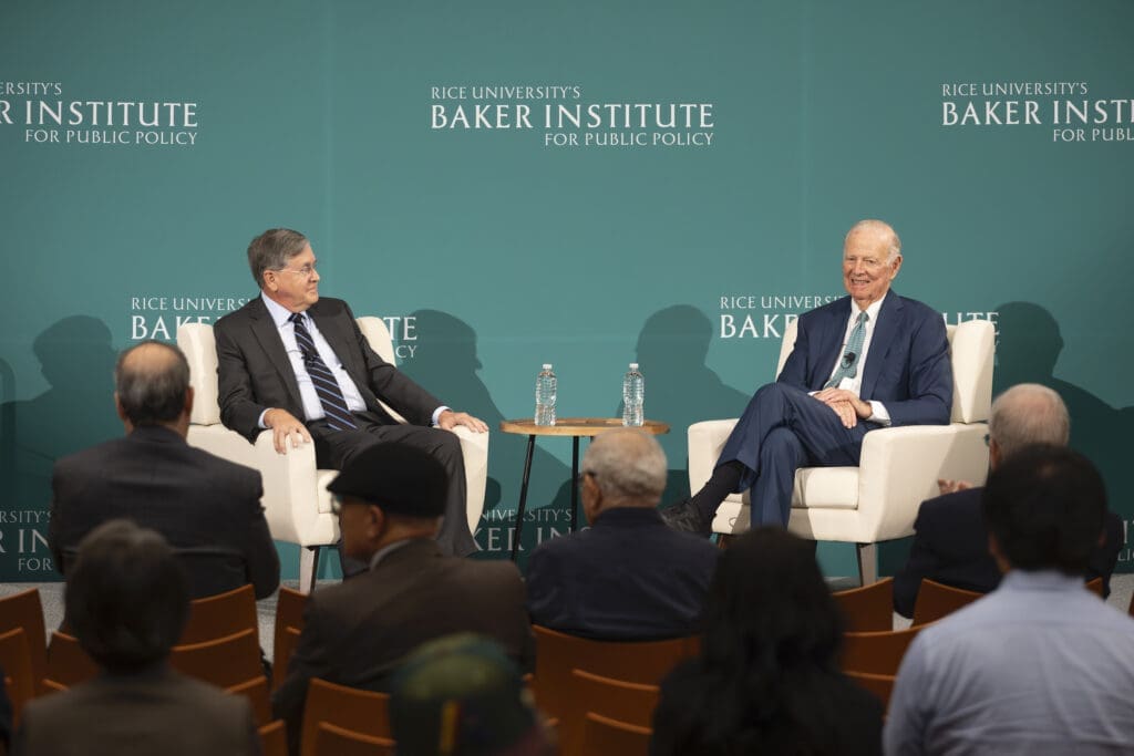 David Satterfield with former Secretary of State James A. Baker III at the seventh annual Energy Summit at Rice University's Baker Institute for Public policy. (Photo courtesy of Rice University's Baker Institute for Public Policy)