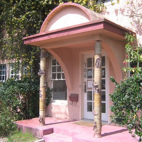 Artists Earnest Snell and John Foelber created the artful columns pictured here outside the Foelber Gallery exterior. (Courtesy Foelber Pottery Gallery and Studios)