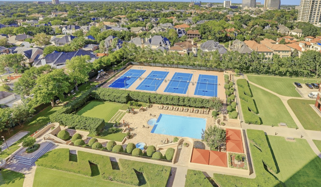 Four Leaf Towers boasts luxurious amenities including a pool, spa, sauna, tennis courts, dog run, playground, fitness center, fantastic concierge service, and more.