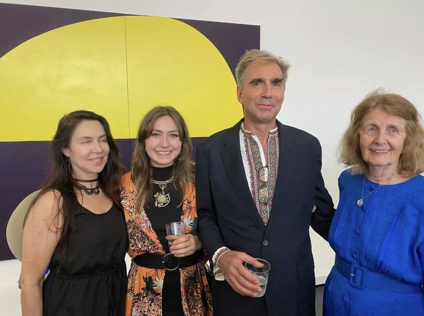 The Lemesoff-Topchy family attends the opening of artist Nestor Topchy's solo exhibition "The Iconic Portrait Strand" at The Menil Collection. Pictured from Left: Topchy's wife Mariana Lemesoff, his daughter Minerva Lemesoff-Topchy, artist Nestor Topchy, and his mother, Nora Frick Topchy. The exhibit remains on view through January 21, 2024. (Courtesy Nestor Topchy)