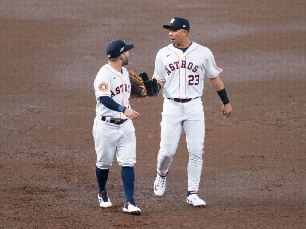 Jose Altuve and Michael Brantley have seen a lot in baseball. And they know this Houston Astros run is beyond special. (Photo by F. Carter Smith)
