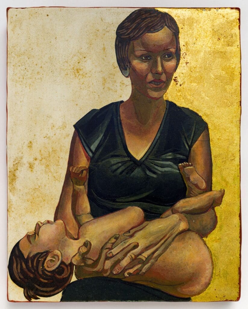 Nestor Topchy's "Iconic Portrait Strand (Andrea Grover and Lola Grover),"
2008-2023. (Photo by Caroline Philippone. Courtesy Nestor Topchy and The Menil Collection)