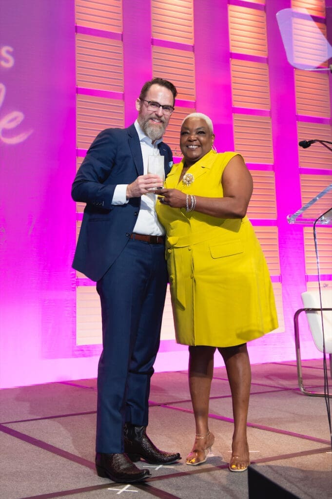 Annette Bailey presents Mike Howard with surprise ProtectHER Award (Photo by Tamytha Cameron and Celeste Cass)