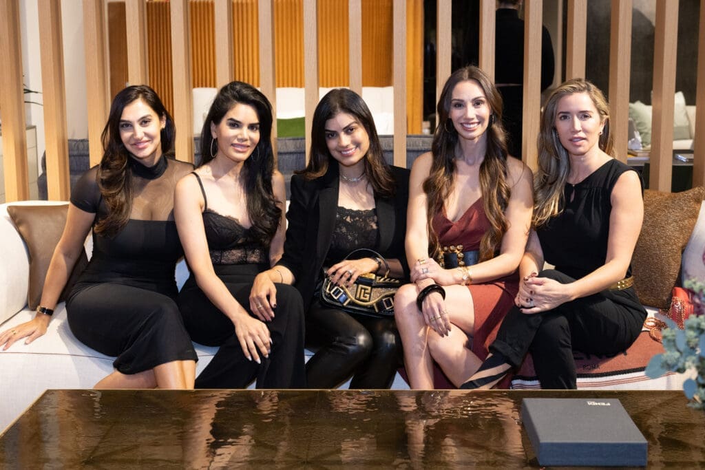 Hoda Sana, Nina Magon, Reshma Varughese, April Salazar and Natalia Gillebaard_at BeDESIGN's 10th anniversary and grand opening celebration. (Photo by Wilson Parish)