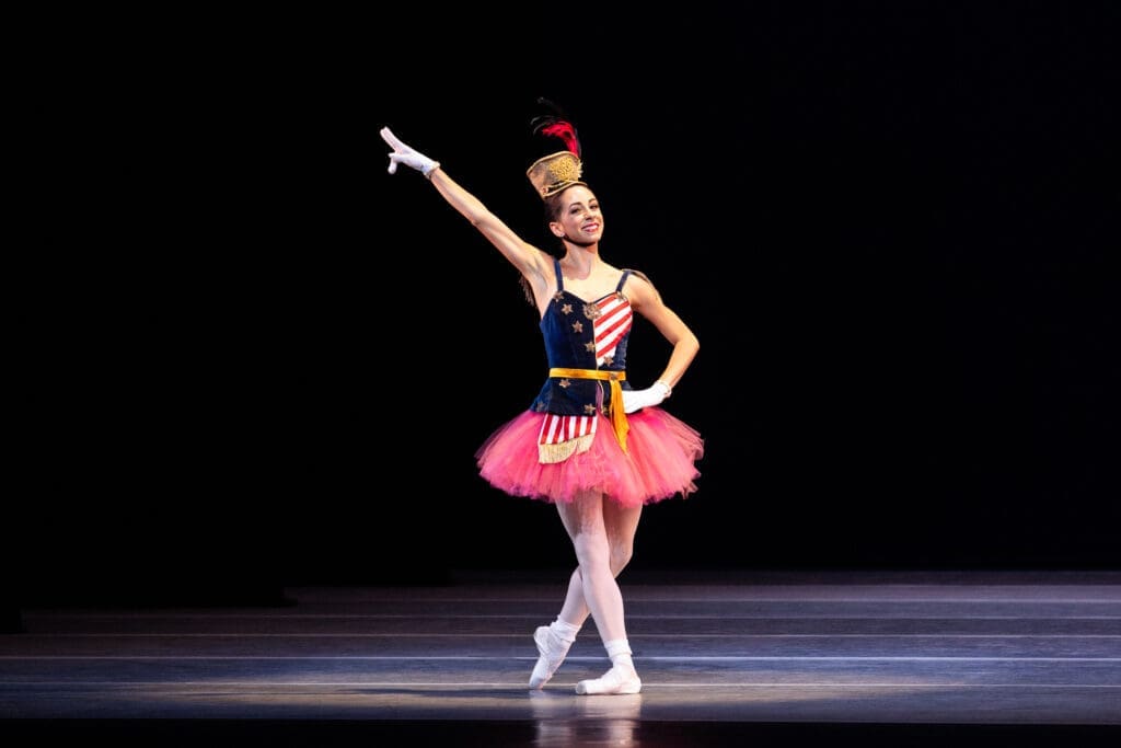 Houston Ballet first soloist Mónica Gómez in "Stars and Stripes."
Choreography by George Balanchine, © The George Balanchine Trust. (Photo by Lawrence Elizabeth Knox. Courtesy Houston Ballet)