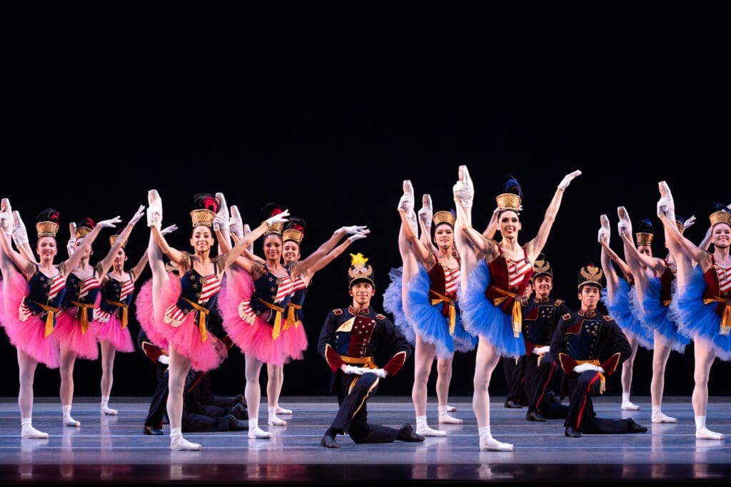 Artists of Houston Ballet in "Stars and Stripes."
Choreography by George Balanchine, © The George Balanchine Trust. 
(Photo by Lawrence Elizabeth Knox. Courtesy Houston Ballet)