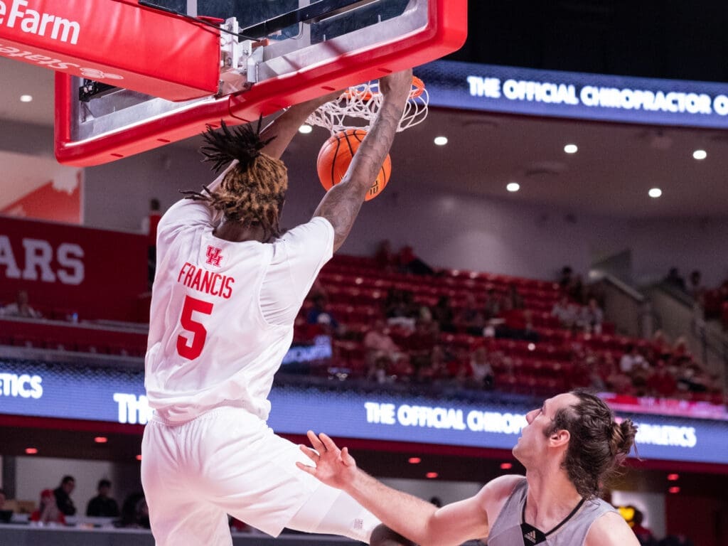 University of Houston center Ja'Vier Francis is a dunk machine. (Photo by F. Carter Smith)
