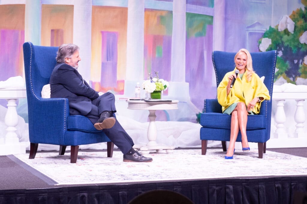 Ernie Manouse, Kristin Chenoweth on stage at the Barbara Bush Houston Literacy Foundation Ladies for Literacy Guild's Power of Literacy Luncheon. (Photo by Jacob Power)