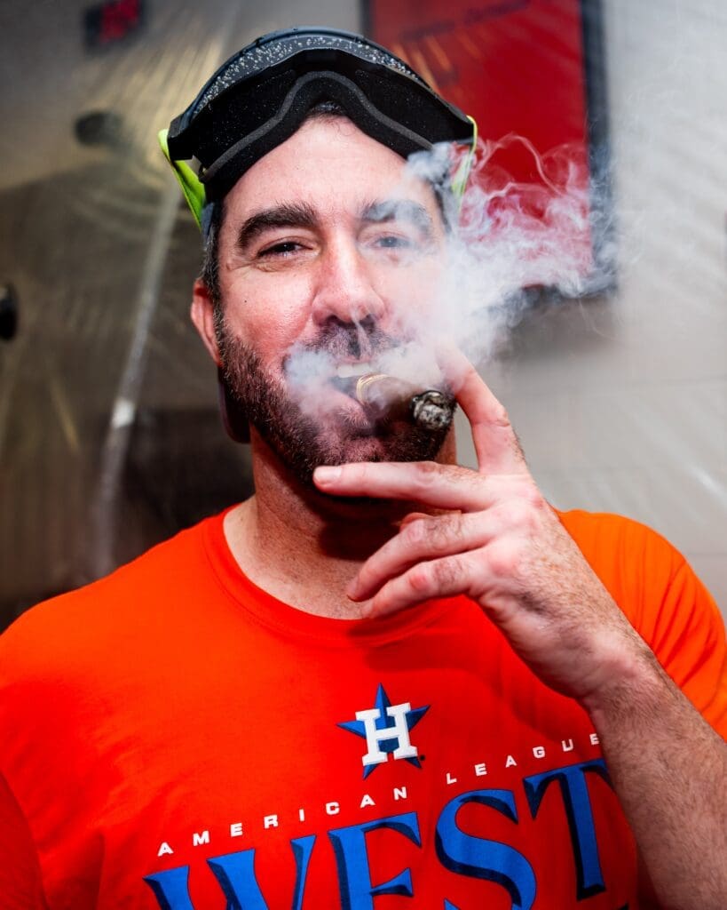 Justin Verlander knows there is nothing sweeter than breaking out the cigars after another Astros clinch. (@HoustonAstros)