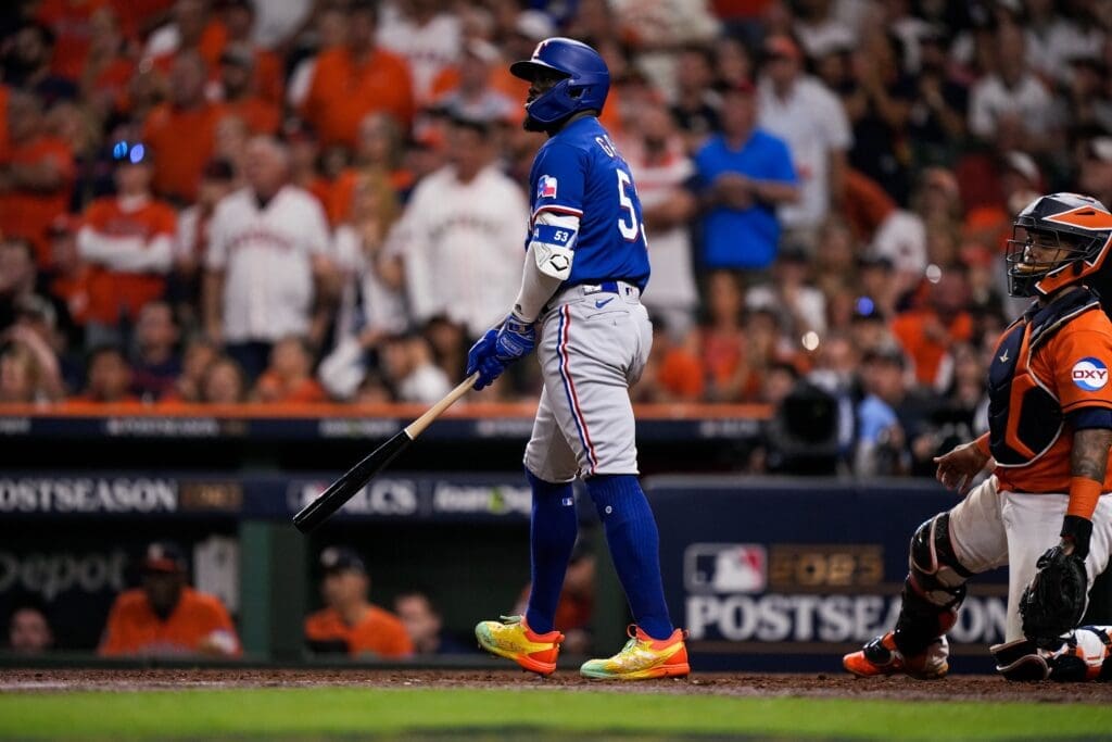 Rangers slugger Adolis Garcia is embracing being the villain at Minute Maid Park. Hitting a grand slam to help force a Game 7 helps. (@rangers)